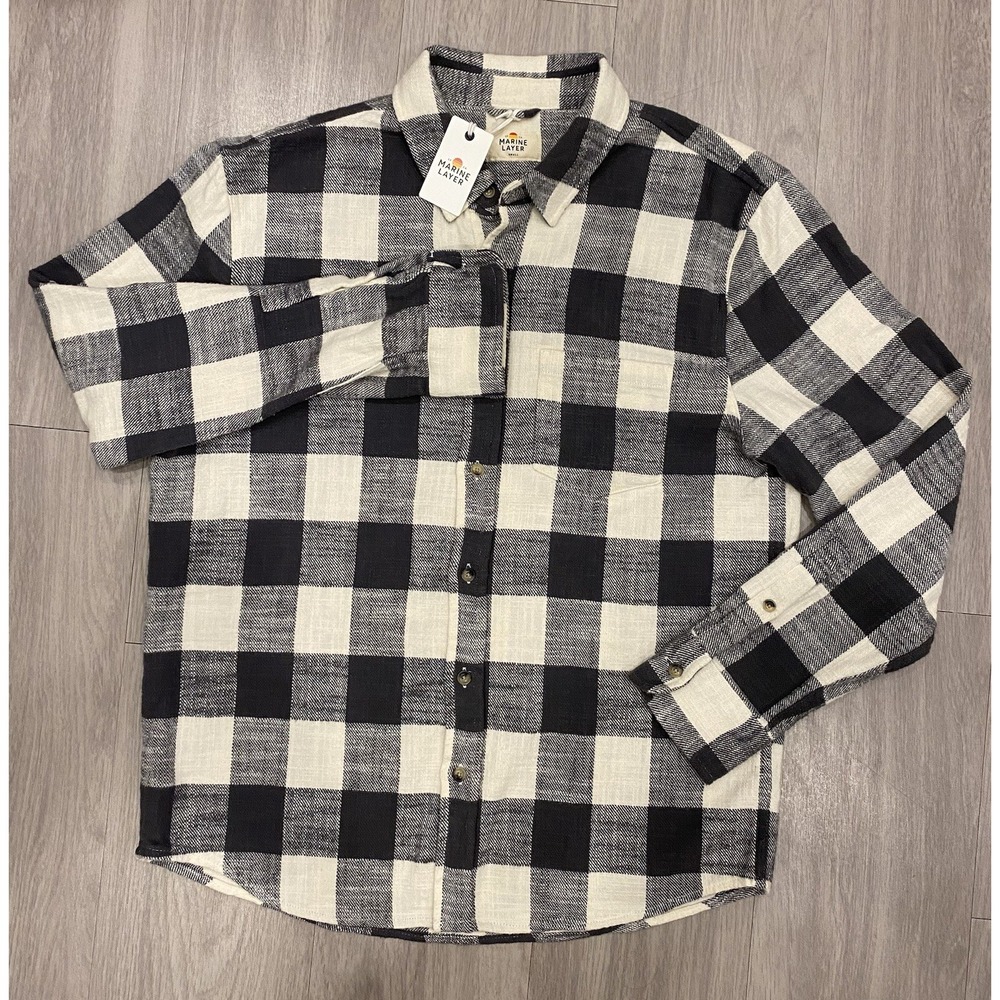 Marine Layer Long Sleeve Plaid Button Down Flannel Gray Small NWT Classic Fit S